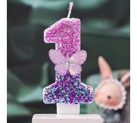 1 pezzo Candele con numeri 0-9 trasparenti a farfalla con sfumatura viola rosa glitterate, decorazioni per torta di compleanno per ragazze, principesse e donne, multifunzionali per compleanno, matrimo
