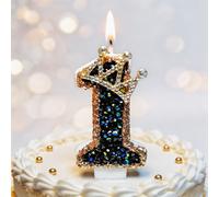 1 pezzo Candele da torta con corona di strass nera e dorata numerate da 0 a 9, decorazione elegante per feste di compleanno, matrimoni, anniversari, accessorio per foto sui social media 7,5,9,2,3,4,6,