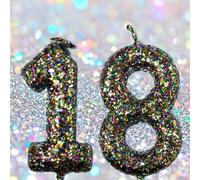 1 pezzo Candele numerate colorate con brillantini a tema nero, adatte per festeggiamenti di compleanni, feste di vacanza e celebrazioni 1,2,3,4,5,6,7,8,9,0Cera