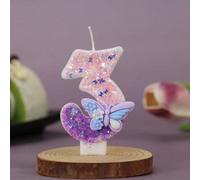 1 pezzo Candele per torta a forma di farfalla con glitter viola, candele numeriche per compleanno da 2,76 pollici/7 cm, numeri da 0 a 9, decorazione topper per torta con glitter per compleanno, matrim