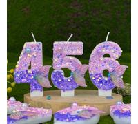 1 pezzo Candele per torta di compleanno a forma di coda di sirena con glitter viola, 7,5 cm/2,95 pollici Candele per torta di compleanno a forma di coda di sirena con perle finte rosa, Candele per com