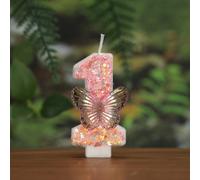 1 pezzo candeline a forma di farfalla rosa con numeri da 0 a 9, con brillantini scintillanti e coriandoli, decorazioni dolci per torte adatte per compleanni, anniversari, Capodanno, San Valentino e ri