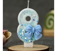 1 pezzo Candeline da torta di compleanno a forma di fiocco blu con numeri creativi, candeline per compleanno, decorazioni per compleanno, buon compleanno, decorazione per la stanza 9,8,7,6,5,4,3,2,1,0