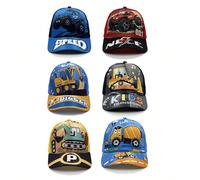 1 pezzo Cappellino da baseball con stampa di veicolo fuoristrada e scavatore per bambini, cappellino da sole carino con stampa di mezzi da costruzione 3-8YFumetto,stampa dappertuttoPoliestere