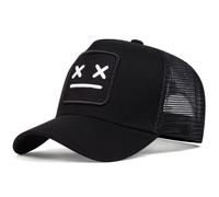 1 pezzo Cappellino da baseball da uomo con ricamo di faccia sorridente, berretto da camionista alla moda con cinturino regolabile per protezione solare all'aperto, adatto per viaggi, turismo e vacanze