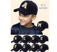 1 pezzo Cappellino da baseball nero con 26 lettere per bambini, ricamo dorato a forma di R, regolabile con chiusura a scatto, cappello da sole alla moda per ragazzi e ragazze 8-12Y,12-16Y,3-8YLettereP