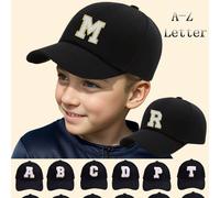 1 pezzo Cappellino da baseball nero con 26 lettere per bambini, ricamo dorato a forma di R, regolabile con chiusura a scatto, cappello da sole alla moda per ragazzi e ragazze 8-12Y,12-16Y,3-8YLettereP