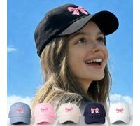 1 pezzo Cappellino da baseball rosa con stampa e fiocco in stile Y2K per bambini, cappello da sole regolabile per uso esterno adatto per primavera/autunno, viaggi, spiaggia, casual 12-16Y,8-12 anniPol