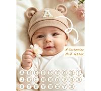 1 pezzo Cappellino da ospedale per neonati con orecchie da orso cartoni animati, lettera A-Z, colore unito, morbido berretto in maglia per neonati unisex 0-3M, accessorio per foto neonati 0-3MLettereP