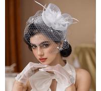 1 pezzo Cappellino fascinator bianco, cappello a pillbox stile anni '20, cappello da tè, cappello da Kentucky Derby, accessorio da cerimonia nuziale per donna, mini cappello, mini cappellino, mini bom