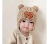 1 pezzo Cappellino invernale per bambini con orecchie da orsetto, stile coreano, berretto morbido e caldo, in maglia con paraorecchie e pon pon, confortevole, morbido, elastico e spesso, perfetto per