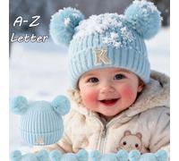 1 pezzo Cappellino lavorato a maglia con lettera da A a Z, adatto per bambini da 0 a 3 anni, caldo per l'inverno, berretto in maglia di lana doppio strato spesso, cuffietta neonato, cappello carino co