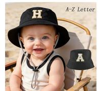 1 pezzo Cappello a secchio con lettere A-Z, cinturino regolabile, cappello leggero e traspirante per protezione solare, adatto per attività all'aperto dei bambini piccoli 1-2Y,3-12M,2-4 anniLetterePol