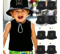 1 pezzo Cappello a secchio regolabile e traspirante con lettere per bambine piccole, adatto per attività all'aperto durante le vacanze, uso quotidiano, regalo di compleanno 6-12M,1-2Y,2-4 anniLettereP