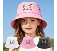 1 pezzo Cappello da secchiello con stampa di gatto per bambini, cappello da sole a tesa larga per ragazze, cappello carino con animali per il gioco all'aperto & l'uso quotidiano 8-12Y,3-8 anniLettereP