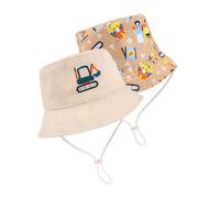 1 pezzo Cappello da secchio reversibile con stampa di escavatore per bambini, cappello da secchio unisex per ragazzi e ragazze per protezione solare all'aperto per uso quotidiano 6-12M,1-2Y,2-3Y,3-8YF