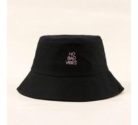 1 pezzo Cappello da secchio traspirante con ricamo "NO BAD VIBES" e stampa del testo, versatile per protezione solare all'aperto e abbigliamento casual Tagli UnicaLetterePoliestere