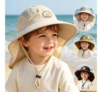 1 pezzo Cappello da sole con logo orsetto carino per bambini da 3-8 anni, cappello a secchiello in rete traspirante casual con protezione per il collo, cinturino regolabile per il mento, cappello da p