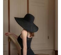 1 pezzo Cappello da sole da donna a tesa larga, con cinturino intrecciato nero, cappello da spiaggia Tagli UnicaHalloween,Motivo strutturatoTessuto