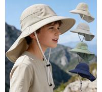 1 pezzo Cappello da sole per bambini da 3 a 14 anni, con ampia tesa e lembo per il collo, cappello da esterno con cordino antivento, cappello estivo in rete traspirante, adatto per ragazzi e ragazze p