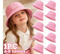 1 pezzo Cappello da sole rosa con grafica a 26 lettere per ragazze, cappello secchiello minimalista alla moda, leggero e traspirante, adatto per attività all'aperto in primavera/estate, uso quotidiano