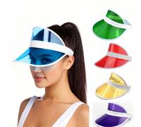 1 pezzo Cappello da sole trasparente in PVC con banda elastica, Cappello a secchiello con protezione UV, Visiera da esterno per donne Tagli Unica,nero,rosa,Viola,blu,rosso,verde,giallo,colore arancion
