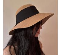 1 pezzo Cappello da spiaggia alla moda per donne, colore khaki, forma a cupola con decorazione a fiocco, stile bohemien versatile e adatto per proteggersi dal sole all"aperto, ideale per le vacanze al