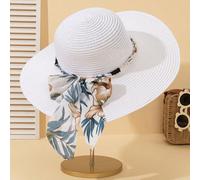 1 pezzo Cappello da spiaggia elegante da donna con fiocco ondulato bianco, cappello protettivo dalla luce solare ideale per viaggi e vacanze Tagli UnicaCarta tessile