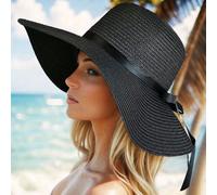 1 pezzo Cappello da spiaggia estivo da donna, pieghevole, da viaggio, vacanza, in paglia con ampia tesa Tagli UnicaMotivo strutturatoPaglia