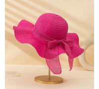 1 Pezzo Cappello Di Paglia Con Falda Ondulata Rosa Dolce E Alla Moda Unisex Per Adolescenti Con Decorazione Di Fiocco Di Stoffa, Adatto Alla Protezione Solare Per La Vita Quotidiana, All'ombra Del Sol