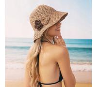 1 pezzo Cappello di paglia da donna alla moda, elemento essenziale per viaggi all'aperto, ideale per la vita quotidiana, pieghevole, con motivo floreale, bordo largo, adatto per spiaggia, vacanze, pro