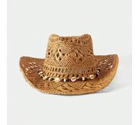 1 pezzo Cappello di paglia estivo, cappello da spiaggia bohémien con conchiglia traforata, cappello da cowboy per viaggi all'aperto e spiaggia, adatto come regalo per la festa della mamma, protezione 