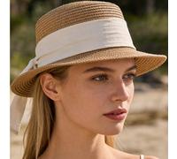 1 pezzo Cappello di paglia parasole da donna, stile Y2K con ampia tesa, pieghevole e arrotolabile, morbida tesa, stile bohémien, regalo per estate/autunno/inverno, vacanza Tagli Unica,BeigeColore unic