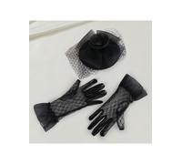 1 pezzo Cappello elegante da donna con decorazione floreale in rete e 1 paio di guanti a dita intere per feste, Natale, San Valentino, decorazioni natalizie, regali di Natale Tagli UnicaRitratto,Geome