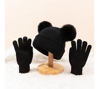 1 pezzo Cappello invernale lavorato a maglia con doppio pompon + 1 paio di guanti (set da 2 pezzi) Tagli Unica,1 paio di guanti neriColore unicoAcrilica,Tessuto