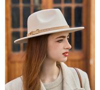 1 pezzo Cappello rotondo unisex retrò dalla larga tesa, cappello autunnale/invernale, cappello bombetta alla moda con cinturino in pelle, versatile Colore unicoPoliestere