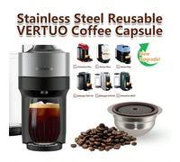 1 pezzo Capsula riutilizzabile in acciaio inossidabile per caffè Vertuo con coperchio e utensile, compatibile con macchine da caffè Vertuo Next/Pop/Plus, capacità 80/150/230ml 80 ml,150 ml,230 mlAccia