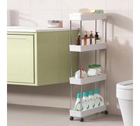 1 pezzo Carrello di stoccaggio ultra-sottile a 4 ripiani, organizer da bagno con ripiano mobile, scaffale di stoccaggio estraibile, adatto per ufficio, cucina, lavanderia e piccoli spazi Tre strati - 