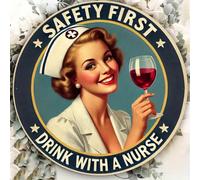 1 pezzo Cartello in legno divertente " prima, bevi con l'infermiera" - Decorazione natalizia/per Capodanno, regalo natalizio/per Capodanno, opera d'arte da parete vintage per bar, grotta e caffè, stil