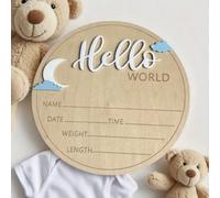 1 pezzo Cartello in legno "Hello World" per tappe importanti, ideale come regalo per il battesimo del bambino, decorazione per casa o camera dei bambini, accessorio per fotografia di neonati, segnalib