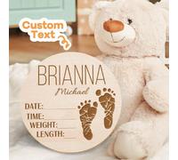 1 pezzo Cartellone personalizzato per bambini e adolescenti, targa in legno personalizzata con nome neonato, targhetta rotonda in legno con nome di nascita, supporto fotografico "Hello World", ricordo