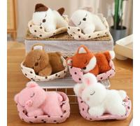 1 pezzo Cartone animato Nido per dormire Serie Compagno da scrivania Bambola di peluche animale - Gatto, Cane, Volpe, Coniglio, Orso, Simpatica Figura Animale Guaritrice, Regalo di Compleanno Piccolo 