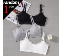 [1 pezzo casuale] Reggiseno comodo con patchwork in pizzo per ragazze pre-adolescenti, biancheria intima per la pubertà per studentesse 9Y,10Y,11YColore unicoTessuto