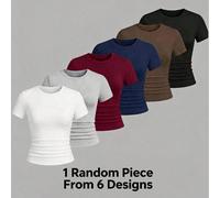 1 pezzo casuale tra 6 design; confezione sorpresa, maglietta a maniche corte girocollo aderente a tinta unita per ragazze adolescenti, top base estivo versatile e aderente, stile casual multicolore ca