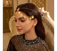 1 pezzo Catena per capelli con nappina e moneta dorata in stile arabo, accessorio di gioielleria per donna, adatto per feste, matrimoni, regalo per lei Tagli UnicaFerro