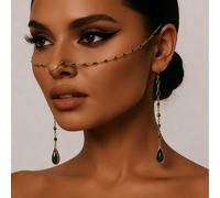 1 pezzo Catena per il viso con strass verdi alla moda da donna, catena per il viso con nappine in stile urban personalizzata, gioielli per il viso, accessori da palcoscenico Tagli UnicaZirconia Cubica