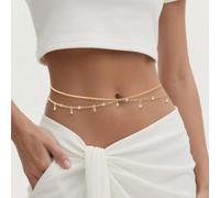 1 pezzo catena per la vita dorata, catena per il ventre placcata oro, regolabile, resistente all'acqua, perline sexy bikini per la vita per donne, perline satellite, diamante, gioielli