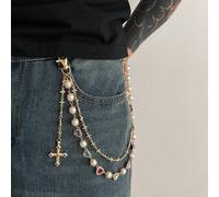 1 pezzo Catena per pantaloni retrò di lusso con più strati di strass e perle imitate, catena a tracolla, decorazione per pantaloni da uomo Tagli UnicaLega di ferro