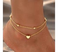 1 pezzo Cavigliera a forma di cuore, gioiello da spiaggia minimalista a doppio strato (Questo prodotto non è impermeabile, si prega di prestare particolare attenzione quando lo si indossa. Si prega di