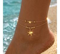 1 pezzo Cavigliera con pendente a strato di stelle e stelle marine dorate, gioiello minimalista da spiaggia per le vacanze, accessorio essenziale per l'estate delle donne Tagli UnicaFerro